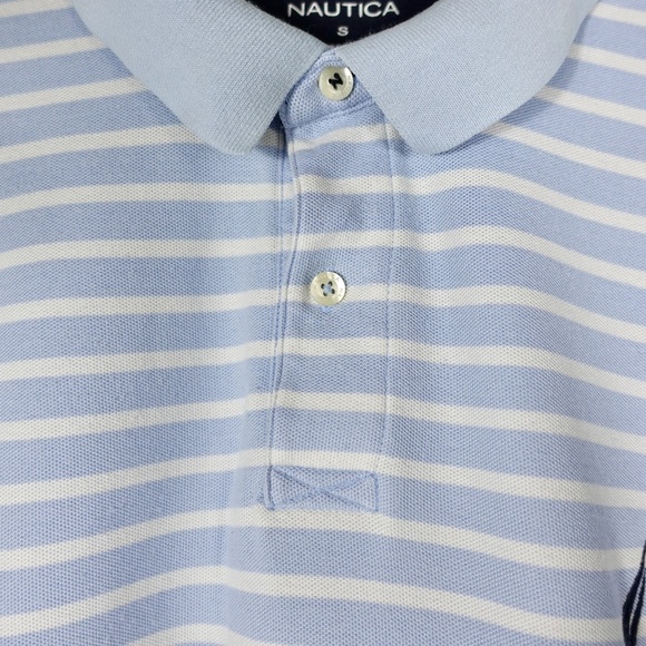 Men's | Nautica | Light Blue Horizontal Striped Polo Shirt Top - Picture 3 of 12